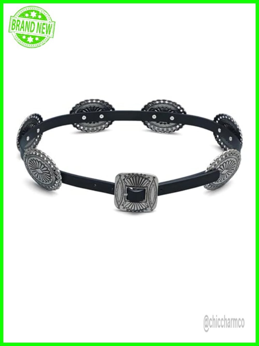 Faux Leather Western Concho Belt with Silver-Tone Conchos